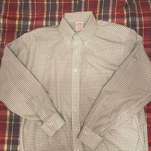 Men’s Brooks Brothers Cotton LS DresShrt Green/White Window 15.5neck/32sleeve